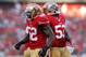 Dec 1, 2013; San Francisco, CA, USA; San Francisco 49ers inside linebacker Patrick Willis (52) and inside linebacker NaVorro Bowman (53) react after Willis recorded a sack against the St. Louis Rams in the fourth quarter at Candlestick Park. The 49ers def