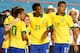 MIAMI GARDENS, FL - NOVEMBER 16: Bernard #20 of Brazil celebrates after scoring a goal with his teammates including Neymar #10, Jo #21, and Luiz Gustavo #21 against Honduras in the first half during a friendly match at Sun Life Stadium on November 16, 201
