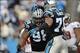Dec 1, 2013; Charlotte, NC, USA; Carolina Panthers defensive tackle Star Lotulelei (98) and defensive end Greg Hardy (76) celebrate a sack during the first half of the game against the Tampa Bay Buccaneers at Bank of America Stadium. Mandatory Credit: Sam