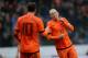 GENK, BELGIUM - NOVEMBER 16: Arjen Robben of Netherlands celebrates the second goal with teammate Rafael van der Vaart during the International Friendly match between the Netherlands and Japan on November 16, 2013 in Genk, Belgium. (Photo by Dennis Grom