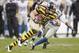 Nov 17, 2013; Pittsburgh, PA, USA; Pittsburgh Steelers tight end Heath Miller (83) runs after a pass reception against Detroit Lions strong safety Don Carey (rear) during the fourth quarter at Heinz Field. The Pittsburgh Steelers won 37-27. Mandatory Cred