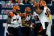 HOUSTON, TX - JANUARY 05: (L-R) Vontaze Burfict #55, Leon Hall #29, Reggie Nelson #20 and Carlos Dunlap #96 of the Cincinnati Bengals celebrate after Hall returned an interception 21-yards for a touchdown in the first half against the tt during their AFC