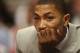 CHICAGO, IL - MAY 10: Derrick Rose #1 of the Chicago Bulls watches from the bench as his teammates take on the Miami Heat in Game Three of the Eastern Conference Semifinals during the 2013 NBA Playoffs at the United Center on May 10, 2013 in Chicago, Ill