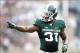 Sep 7, 2013; East Lansing, MI, USA; Michigan State Spartans cornerback Darqueze Dennard (31) points to South Florida Bulls offense during the 2nd half at Spartan Stadium. MSU won 21-6. Mandatory Credit: Mike Carter-USA TODAY Sports