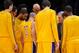 Oct 22, 2013; Los Angeles, CA, USA; Los Angeles Laker head coach Mike D'Antoni talks to his team before tipoff against the Utah Jazz at Staples Center. Mandatory Credit: Robert Hanashiro-USA TODAY Sports