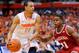 SYRACUSE, NY - DECEMBER 03: Tyler Ennis #11 of the Syracuse Orange drives to the basket around Yogi Ferrell #11 of the Indiana Hoosiers during the first half at the Carrier Dome on December 3, 2013 in Syracuse, New York. (Photo by Rich Barnes/Getty Imag
