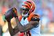 Dec 1, 2013; San Diego, CA, USA; Cincinnati Bengals wide receiver A.J. Green (18) catches a touchdown pass during the second half against the San Diego Chargers at Qualcomm Stadium. The Bengals won 17-10. Mandatory Credit: Christopher Hanewinckel-USA TODA
