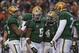 Dec 7, 2013; Waco, TX, USA; Baylor Bears wide receiver Antwan Goodley (5) celebrates with wide receiver Levi Norwood (42), wide receiver Jay Lee (4), and wide receiver Corey Coleman (1) after scoring a touchdown against the Texas Longhorns during the seco