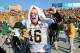 Jan 5, 2013; Frisco, TX, USA; North Dakota State Bison quarterback Brock Jensen (16) reacts to beating the Sam Houston State Bearkats in the FCS Championship football game at FC Dallas Stadium. North Dakota State beat Sam Houston State 39-13. Mandatory