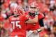 Nov 9, 2013; Athens, GA, USA; Georgia Bulldogs quarterback Hutson Mason (14) reacts with offensive tackle Kolton Houston (75) after a touchdown against the Appalachian State Mountaineers during the second half at Sanford Stadium. Georgia defeated Appalach