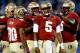 CHARLOTTE, NC - DECEMBER 07: Quarterback Jameis Winston #5 of the Florida State Seminoles looks on against the Duke Blue Devils during the ACC Championship game at Bank of America Stadium on December 7, 2013 in Charlotte, North Carolina. (Photo by Stree