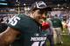 INDIANAPOLIS, IN - DECEMBER 07: Darien Harris #45 of the Michigan State Spartans celebrates after Michigan State beat Ohio State Buckeyes 34-24 in the Big Ten Championship at Lucas Oil Stadium on December 7, 2013 in Indianapolis, Indiana. (Photo by And