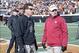 Dec 7, 2013; Stillwater, OK, USA; Oklahoma State Cowboys head coach Mike Gundy and Oklahoma Sooners head coach Bob Stoops before the game at Boone Pickens Stadium. Mandatory Credit: Richard Rowe-USA TODAY Sports