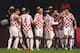 ZAGREB, CROATIA - NOVEMBER 19: Mario Mandzukic of Croatia celebrates his team's first goal with team mates during the FIFA 2014 World Cup Qualifier play-off second leg match between Croatia and Iceland at Maksimir Stadium on November 19, 2013 in Zagreb,
