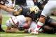 Sep 14, 2013; West Point, NY, USA; Stanford Cardinal quarterback Kevin Hogan (8) fumbles the ball after he was stripped by Army Black Knights defensive lineman Mike Ugenyi (92) at Michie Stadium. Mandatory Credit: Danny Wild-USA TODAY Sports