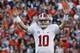 AUBURN, AL - NOVEMBER 30: AJ McCarron #10 of the Alabama Crimson Tide reacts in the second quarter against the Auburn Tigers at Jordan-Hare Stadium on November 30, 2013 in Auburn, Alabama. (Photo by Kevin C. Cox/Getty Images)