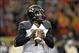 Dec 7, 2013; Atlanta, GA, USA; Missouri Tigers quarterback James Franklin (1) looks to throw against the Auburn Tigers during the first quarter of the 2013 SEC Championship game at Georgia Dome. Mandatory Credit: Brett Davis-USA TODAY Sports