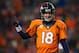 DENVER, CO - DECEMBER 8: Quarterback Peyton Manning #18 of the Denver Broncos celebrates a 20 yard fourth quarter touchdown pass to Eric Decker #87 (not pictured) during a game against the Tennessee Titans at Sports Authority Field Field at Mile High on