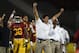 LOS ANGELES, CA - NOVEMBER 16: USC Trojans interim head coach Ed Orgeron celebrates after a two-point conversion against the Stanford Cardinal in the first half at Los Angeles Coliseum on November 16, 2013 in Los Angeles, California. (Photo by Jeff Gros