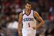 Dec 3, 2013; Philadelphia, PA, USA; Philadelphia 76ers guard Michael Carter-Williams (1) celebrates making a basket during the third quarter against the Orlando Magic at the Wells Fargo Center. The Sixers defeated the Magic 126-125 in double overtime. Man