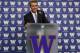 SEATTLE, WA - DECEMBER 09: Newly hired head coach Chris Petersen of the Washington Huskies addresses the media during his introductory press conference on December 9, 2013 at Husky Stadium in Seattle, Washington. (Photo by Otto Greule Jr/Getty Images)