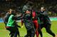 Cristiano Ronaldo is swamped by his Portugal teammates on the night of his heroic display in Stockholm.