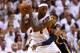 MIAMI, FL - MAY 30: LeBron James #6 of the Miami Heat handles the ball against Paul George #24 of the Indiana Pacers in the third quarter during Game Five of the Eastern Conference Finals at AmericanAirlines Arena on May 30, 2013 in Miami, Florida. NOTE T
