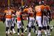 DENVER, CO - SEPTEMBER 5: Wes Welker #83 of the Denver Broncos celebrates with Eric Decker #87 of the Denver Broncos after catching a touchdown pass in the third quarter against the Baltimore Ravens during the game at Sports Authority Field at Mile High o