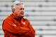 FORT WORTH, TX - OCTOBER 26: Head coach Mack Brown of the Texas Longhorns watches over his team prior to taking on the TCU Horned Frogs at Amon G. Carter Stadium on October 26, 2013 in Fort Worth, Texas. (Photo by Tom Pennington/Getty Images)