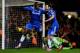 LONDON, ENGLAND - DECEMBER 01: Despair for Paulo Gazzaniga of Southampton as Demba Ba of Chelsea (L) celebrates with Juan Mata (R) as he scores their third goal during the Barclays Premier League match between Chelsea and Southampton at Stamford Bridge o