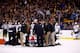 BOSTON, MA - DECEMBER 07: Brooks Orpik #44 of the Pittsburgh Penguins is carted off of the ice on a stretcher by the medical staff in the first period after an altercation with Shawn Thornton #22 of the Boston Bruins during the game at TD Garden on Decem