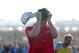 Aug 12, 2012; Kiawah Island, SC, USA; Rory McIlroy (IRL) celebrates on the 18th hole after winning the 94th PGA Championship at The Ocean Course of the Kiawah Island Golf Resort. Mandatory Credit: Joshua S. Kelly-USA TODAY Sports