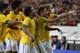 SEOUL, SOUTH KOREA - OCTOBER 12: Neymar of Brazil celebrates with team mates after scoring a goal during the international friendly match between South Korea and Brazil at the Sangam World Cup Stadium on October 12, 2013 in Seoul, South Korea. (Photo by