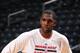NEW YORK, NY - OCTOBER 17: Greg Oden #20 of the Miami Heat warms up before a preseason game against the Brooklyn Nets at the Barclays Center on October 17, 2013 in the Brooklyn borough of New York City. NOTE TO USER: User expressly acknowledges and agree