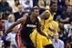 Dec 10, 2013; Indianapolis, IN, USA; Indiana Pacers center Roy Hibbert (55) is guarded by Miami Heat center Chris Bosh (1) at Bankers Life Fieldhouse. Mandatory Credit: Brian Spurlock-USA TODAY Sports