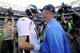 SAN DIEGO, CA - NOVEMBER 10: Peyton Manning #18 of the Denver Broncos shakes hands with head coach Mike McCoy of the San Diego Chargers after the football game at Qualcomm Stadium November 10, 2013 in San Diego, California. (Photo by Kevork Djansezian/G