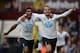 BIRMINGHAM, ENGLAND - OCTOBER 20: Roberto Soldado of Spurs (R) celebrates scoring their second goal with Paulinho of Spurs during the Barclays Premier League match between Aston Villa and Tottenham Hotspur at Villa Park on October 20, 2013 in Birmingham,