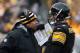 PITTSBURGH, PA - DECEMBER 30: Offensive co-ordinator Todd Haley talks to Ben Roethlisberger #7 of the Pittsburgh Steelers during their game against the Clevelend Browns at Heinz Field on December 30, 2012 in Pittsburgh, Pennsylvania. (Photo by Karl Walt