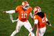 CLEMSON, SC - NOVEMBER 14: Tajh Boyd #10 and Sammy Watkins #2 of the Clemson Tigers celebrate after Boyd broke the ACC record for touchdowns during the game against the Georgia Tech Yellow Jackets at Clemson Memorial Stadium on November 14, 2013 in Clems