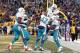 PITTSBURGH, PA - DECEMBER 08: Charles Clay #42 of the Miami Dolphins celebrates after scoring on a 12 yards touchdown pass against the Pittsburgh Steelers during the game on December 8, 2013 at Heinz Field in Pittsburgh, Pennsylvania. (Photo by Justin K