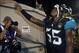 Dec 5, 2013; Jacksonville, FL, USA; Jacksonville Jaguars linebacker Geno Hayes (55), who made a key interception late in the game against the Houston Texans, leaves the field at EverBank Field. The Jacksonville Jaguars best the Houston Texans 27-20. Manda
