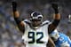DETROIT, MI - OCTOBER 28: Defensive tackle Brandon Mebane #92 of the Seattle Seahawks celebrates a sack against the Detroit Lions October 28, 2012 at Ford Field in Detroit, Michigan. (Photo by Al Messerschmidt/Getty Images)