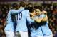 WEST BROMWICH, ENGLAND - DECEMBER 04: Sergio Aguero (2nd right) of Manchester City celebrates with Samir Nasri (right) and team mates after scoring during the Barclays Premier League match between West Bromwich Albion and Manchester City at The Hawthorns