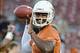 Nov 28, 2013; Austin, TX, USA; Texas Longhorns quarterback Tyrone Swoopes (18) warms up prior to the game against the Texas Tech Red Raiders at Darrell K Royal-Texas Memorial Stadium. Mandatory Credit: Brendan Maloney-USA TODAY Sports