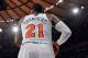 NEW YORK, NY - NOVEMBER 5: A close up of Iman Shumpert #21 of the New York Knicks jersey during the game against the Charlotte Bobcats on November 5, 2013 at Madison Square Garden in New York City, New York. NOTE TO USER: User expressly acknowledges and a