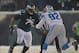 Dec 8, 2013; Philadelphia, PA, USA; Philadelphia Eagles tackle Jason Peters (71) battles Detroit Lions defensive end Devin Taylor (92) during the fourth quarter at Lincoln Financial Field. Mandatory Credit: Jeffrey G. Pittenger-USA TODAY Sports