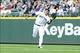 Apr 28, 2013; Seattle, WA, USA; Seattle Mariners right fielder Michael Morse (38) catches a fly ball hit by Los Angeles Angels left fielder Mike Trout (27) (not pictured) during the 8th inning at Safeco Field. Mandatory Credit: Steven Bisig-USA TODAY Spor
