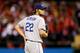 ST LOUIS, MO - OCTOBER 18: Pitcher Clayton Kershaw #22 of the Los Angeles Dodgers reacts while on the mound in the third inning against the St. Louis Cardinals in Game Six of the National League Championship Series at Busch Stadium on October 18, 2013 in
