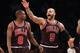 NEW YORK, NY - APRIL 04: Luol Deng #9 and Carlos Boozer #5 of the Chicago Bulls play against the Brooklyn Nets at the Barclays Center on April 4, 2013 in New York City. NOTE TO USER: User expressly acknowledges and agrees that, by downloading and/or using