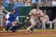 Jul 24, 2013; Kansas City, MO, USA; Baltimore Orioles left fielder Nate McLouth (9) at bat against the Kansas City Royals during the fifth inning at Kauffman Stadium. Mandatory Credit: Peter G. Aiken-USA TODAY Sports